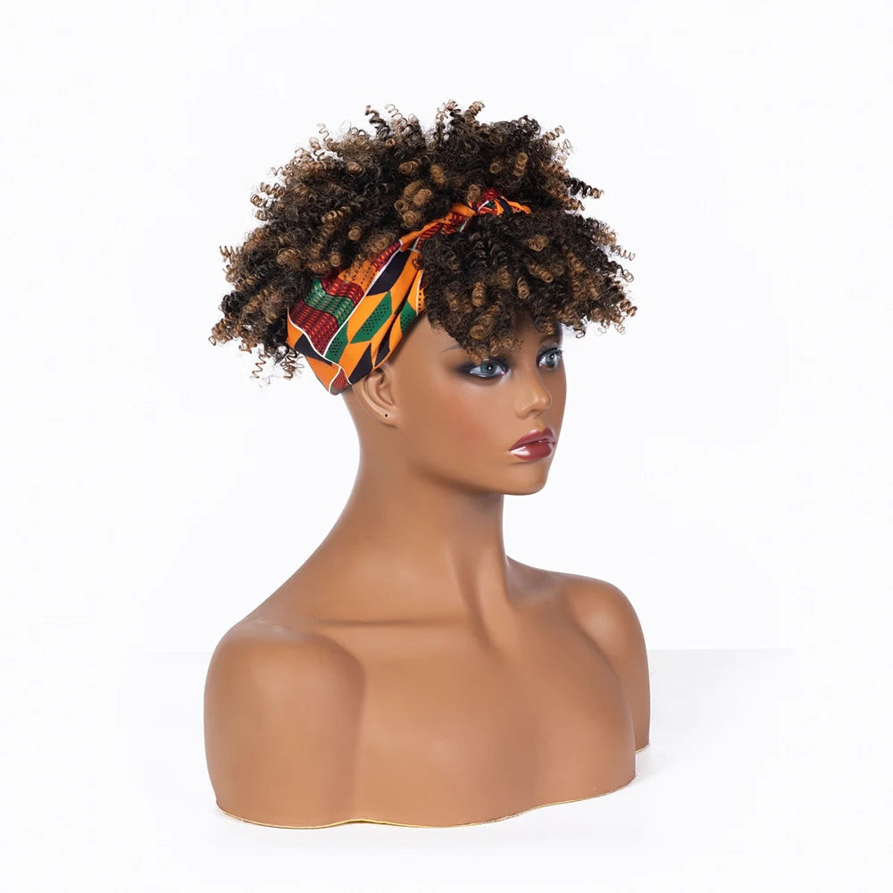 Afro Puff Curly Headband Wig for  Women